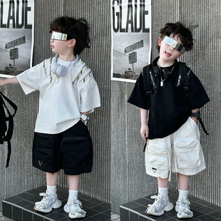 男童夏装套装2026新款韩版儿童夏季酷帅拉链短袖T恤宽松工装短裤