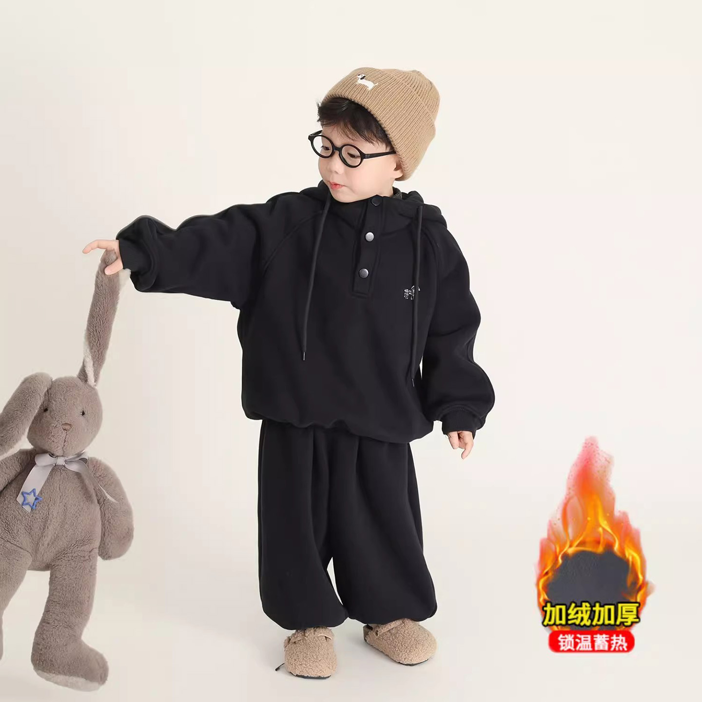 男童冬装套装2025新款韩版连帽潮