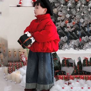 男童冬季套装2026新款红色年服圣诞儿童棉服韩版男宝宝两件套潮酷