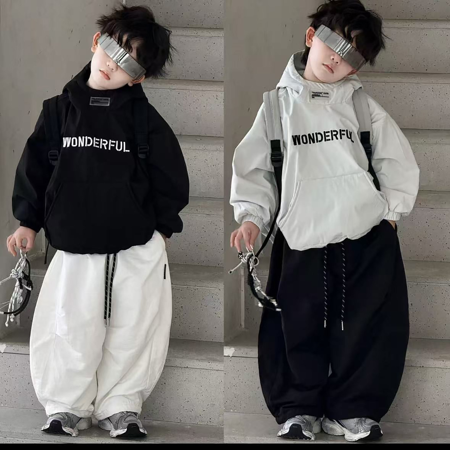 男童冬季套装2025新款韩版儿童连帽加绒加厚风衣帅气男宝宝两件套