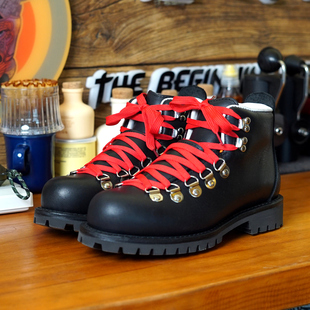 户外出游徒步短靴子山脉之光固特异缝制头层黑油蜡牛皮复古男靴