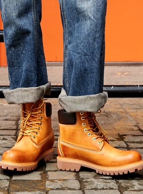 特手工擦色固特异防水10061大黄靴男ins潮百搭休闲工装靴男马丁靴