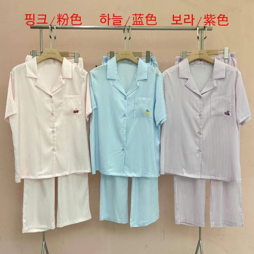 韩国VICTORIA条纹短袖长裤家居服