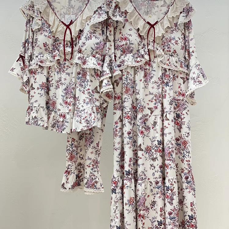 LUNALUZ韩国东大门睡衣秋季女复古甜美公主长袖裤家居服套装睡裙