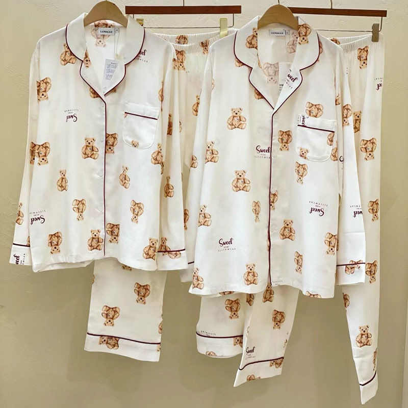 LUNALUZ韩国东大门代购睡衣春夏季情侣简约小熊长袖裤家居服套装