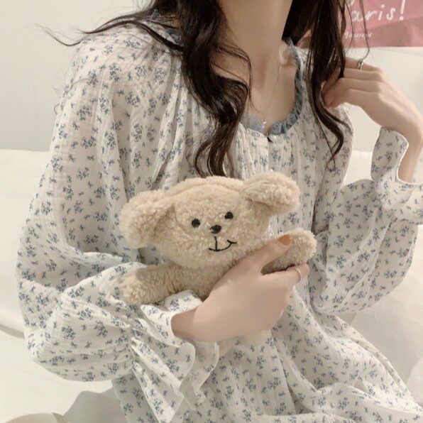 春夏棉纱布碎花甜美长袖女睡裙