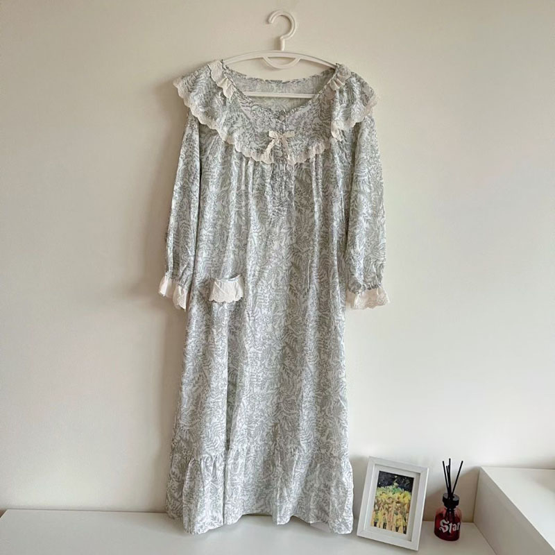 韩国原创棉春秋甜美复古长袖睡裙