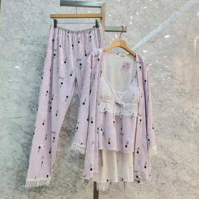 ImBling女金丝绒甜美睡衣套装