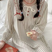 韩国ins春夏季 女宽松家居服睡裙 睡衣套装 新小碎花甜美可爱长袖 裤