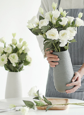 北欧简约亚光拉丝肌理纹高温陶瓷花瓶花器干花仿真花插花装饰摆件