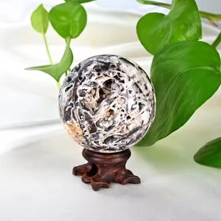 天然闪锌矿水晶球摆件原石打磨家居办公室装饰摆件送底座