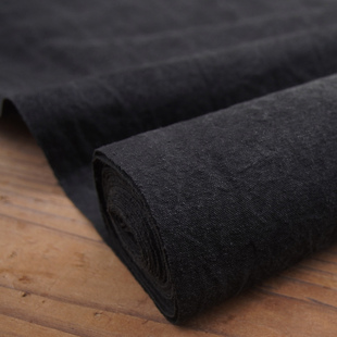 植物染黑灰色古朴做旧纯棉中厚土布手工diy面料茶席面料