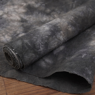 草木染扎染灰白中厚土布手工diy面料