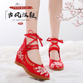 民族风汉服配鞋 绣花老北京布鞋 高坡跟复古鞋 2020新款 子女跳舞单鞋