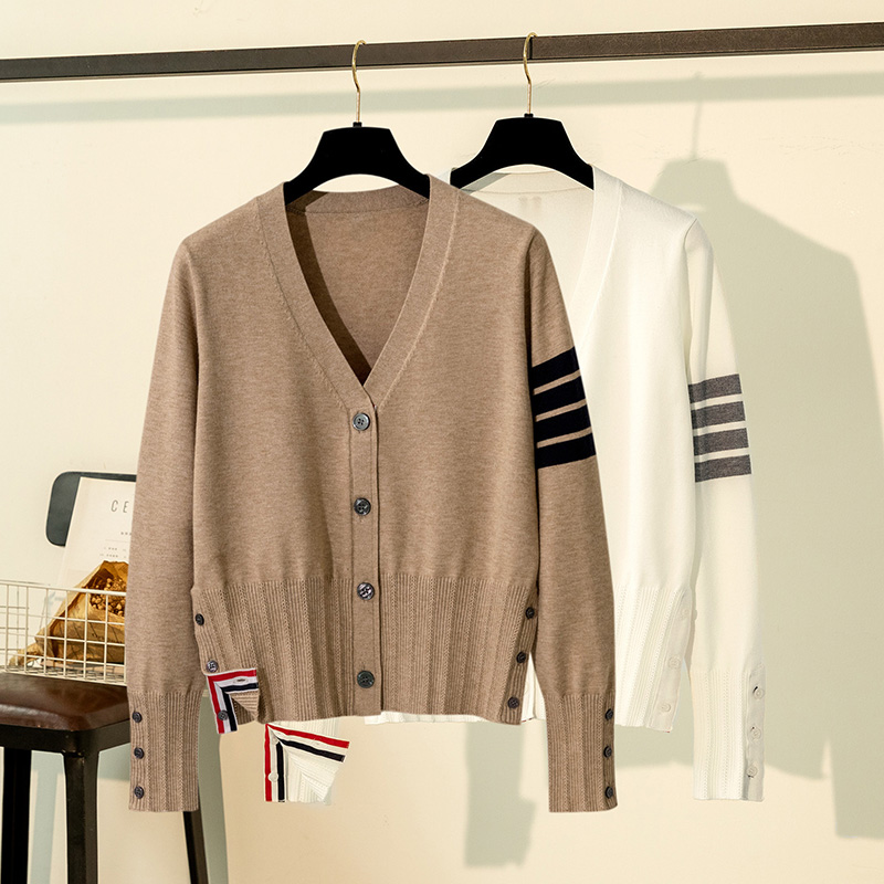 学院风百搭四条杠针织开衫女外套