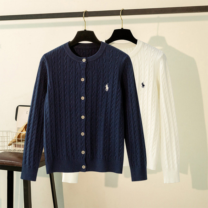 秋新款学院风绞花针织衫女开衫外搭麻花毛衣长袖小马刺绣别致上衣