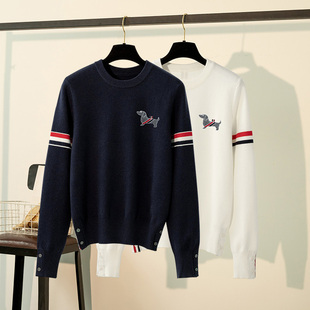 独特毛衫 打底衫 绒绒小狗刺绣名媛套头毛衣女宽松休闲长袖 秋冬新款