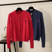 外套女厚款 本命年秋冬季 大麻花开衫 红色毛衣洋气刺绣圣诞外搭上衣