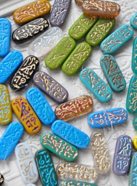 进口捷克珠25x10mm埃及牌多色符文图腾手工饰品项链diy串珠