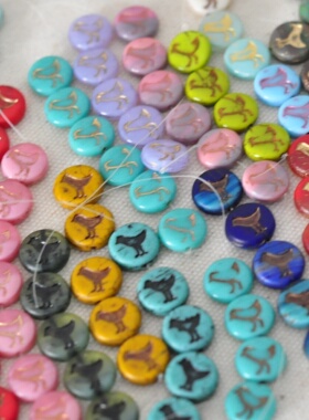 进口捷克珠12mm复古小鸟圆牌走地鸡琉璃珠手工DIY串珠饰品配件