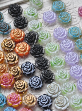 进口捷克珠14mm双面复古玫瑰蔷薇花描金浮雕串珠材料散珠