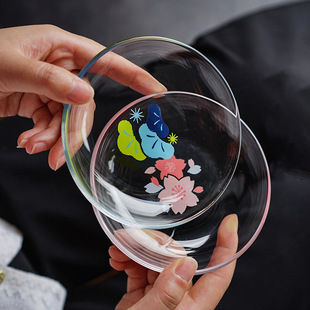 日式樱花 ins风玻璃餐碟 可爱花卉凉菜小碟 甜品点心碟子壶承托盘