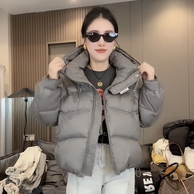 2025新年冬季新款红色连帽面包棉服女短款宽松保暖羽绒棉衣厚外套