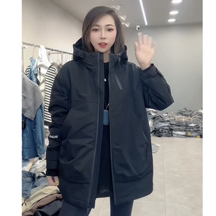 2025秋冬风衣女士中长款 派克服宽松韩范儿连帽大兜户外夹棉冲锋衣