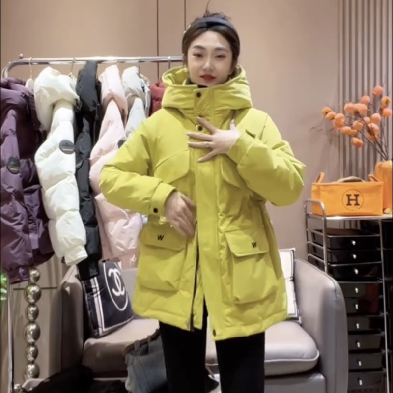 2025东北冬季羽绒棉服女棉袄蓬松丝绵袄中长款连帽工装风衣派克服