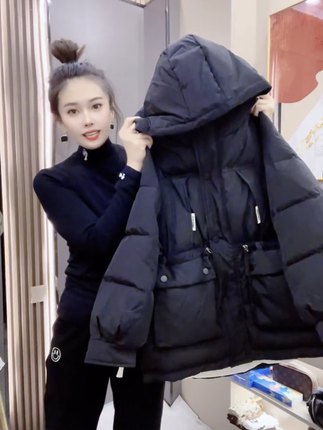 2025东北冬季新款时尚宽松中长款收腰连帽加厚减龄羽绒棉棉服女潮