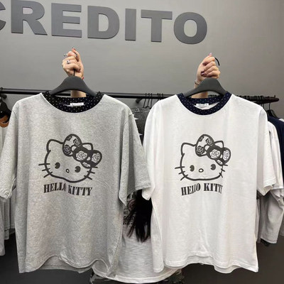 CREDITO时尚KITTY猫拼色短袖T恤