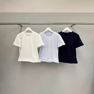 现2026春季新女芯宝韩国代购water/river百搭圆领纯色卷边短袖T恤