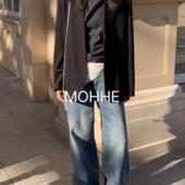 2025春季 新款 女芯宝韩国代购 现 mohhe洋气斜缝拼接阔腿休闲牛仔裤