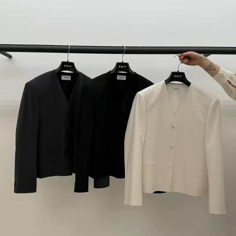 edit气质宽松单排扣V领西装外套