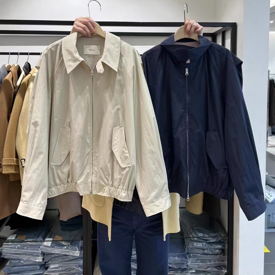 bruni时尚拉链翻领纯色夹克外套