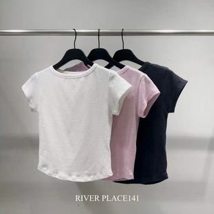现~2026春季新款女芯宝韩国代购water/river舒适圆领修身短袖T恤