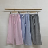 新款 女芯宝韩国代购 MORE 2025夏季 THAN百搭松紧腰条纹显瘦休闲裤