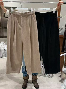 现~2025冬季新女芯宝韩国代购tempting时尚压褶高腰灯芯绒休闲裤