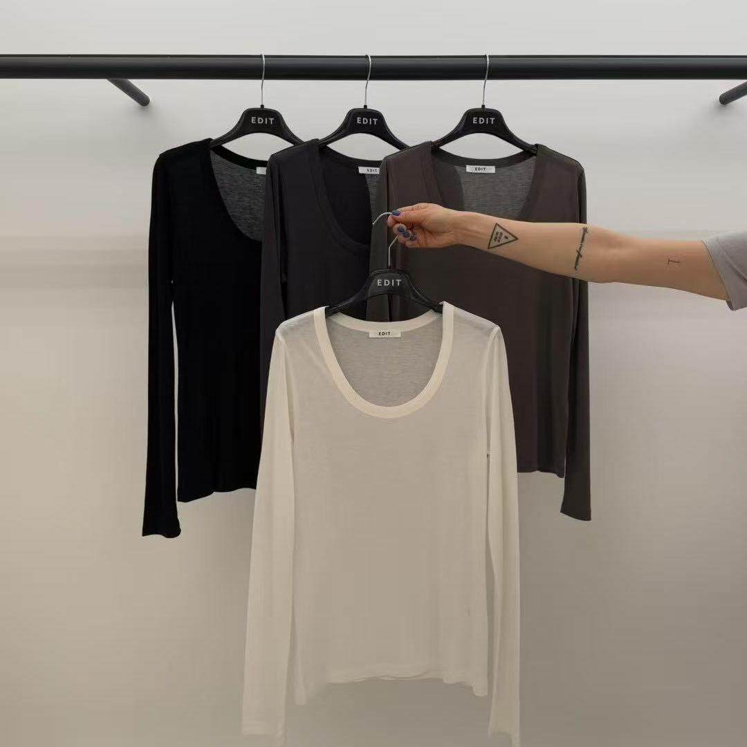 Edit简约大圆领百搭长袖打底T恤