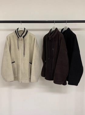 现2025冬季新女芯宝韩国代购jinsim舒适宽松保暖摇粒绒拼色短外套