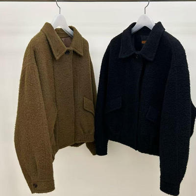 utre舒适羊驼毛短款毛呢短外套