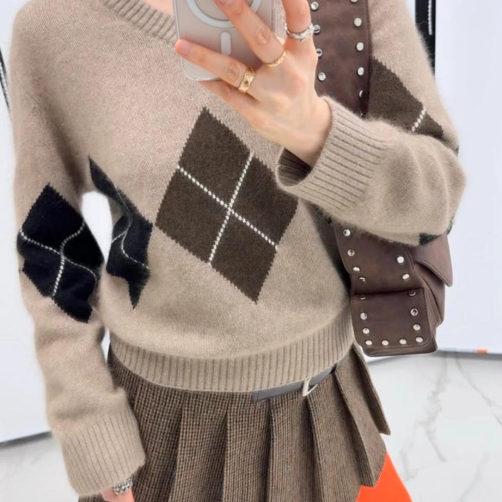 helder学院风羊绒宽松针织毛衣