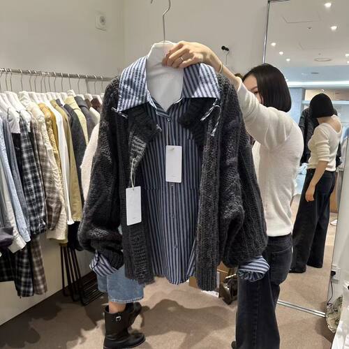 overtake简约竖条纹翻领纽扣衬衫