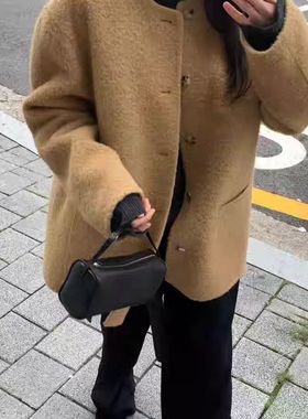 现~2025冬季新女芯宝韩国代购february11舒适保暖羊驼毛大衣外套