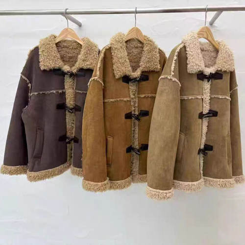 arancia撞色复古皮毛一体外套