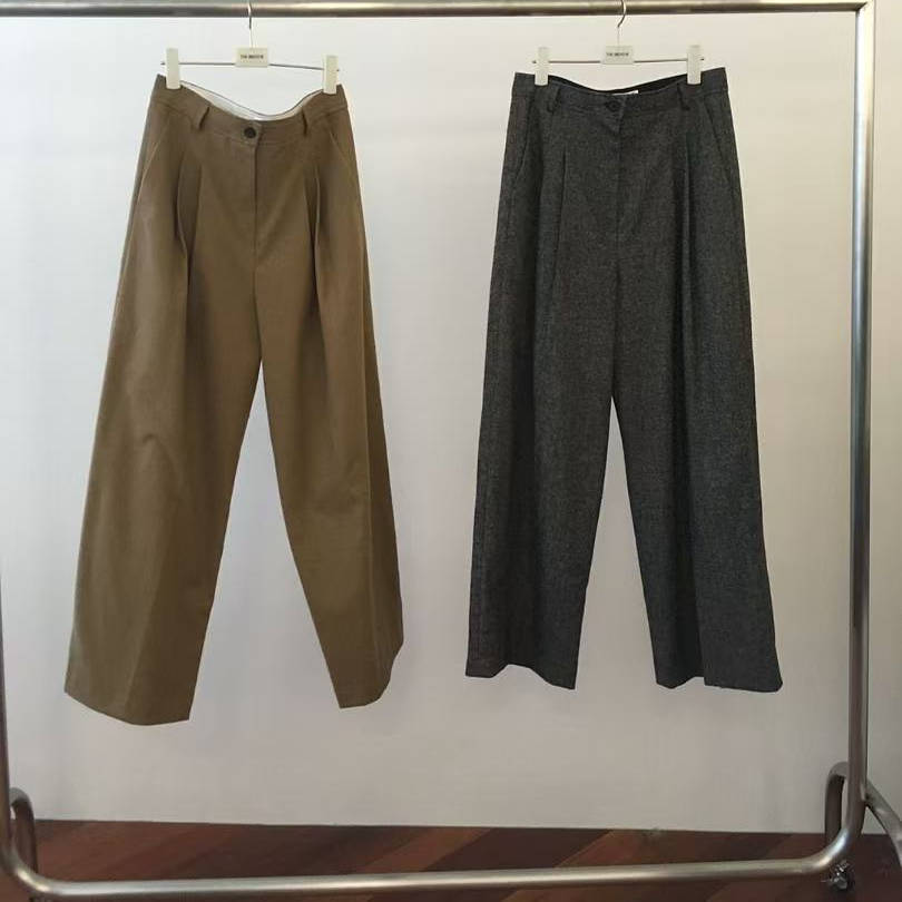 breathe时尚捏褶磨毛羊毛休闲裤