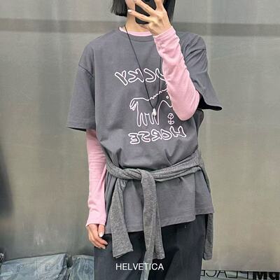 helvetica圆领宽松字母短袖T恤