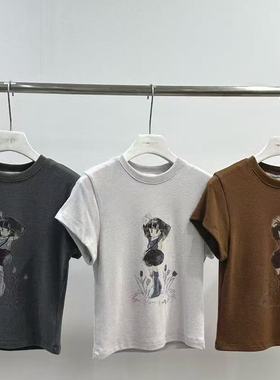 现~2025秋季新款女芯宝韩国代购visual space简约高腰修身短袖T恤