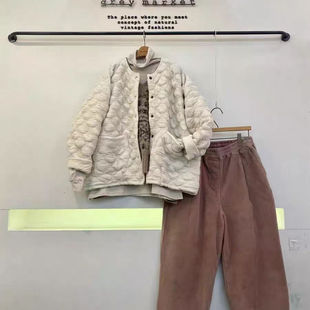 现~2025冬季新女芯宝韩国代购Greymarket时尚圆领单排扣棉服外套