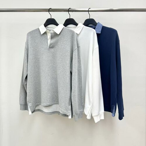 river百搭拼色翻领宽松和长袖T恤